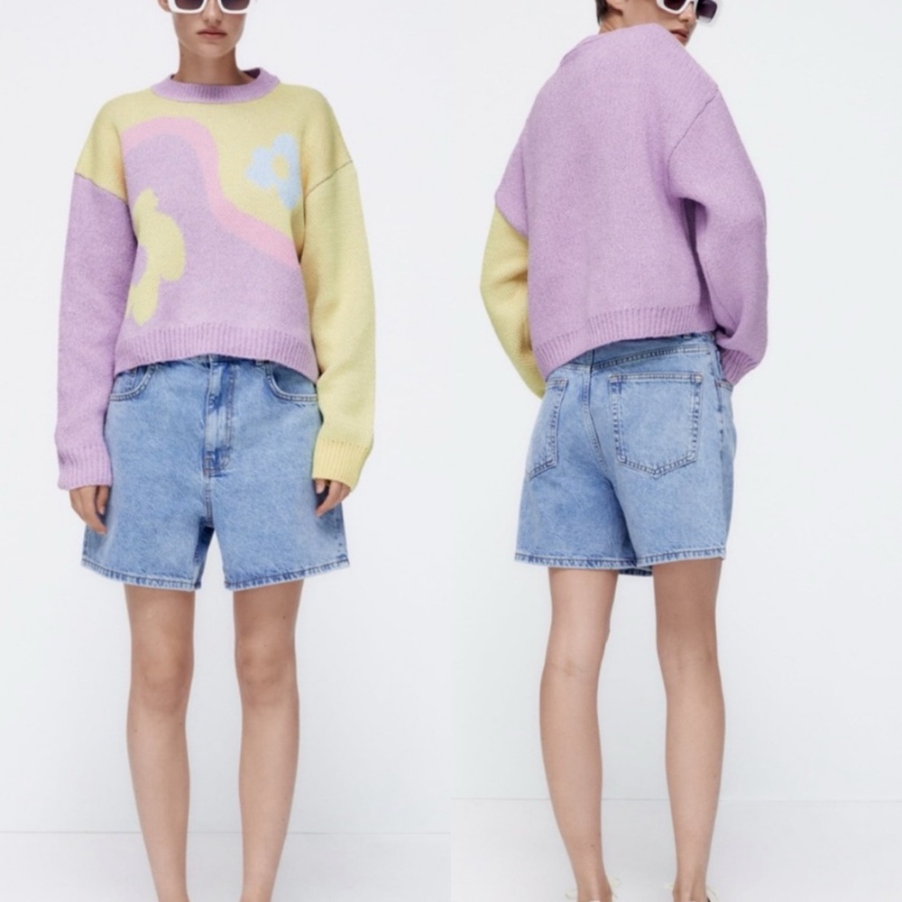 Zara  Pastel Colorblock Flower Power Cropped Sweater Blogger Fav Sz Med  💕🎀